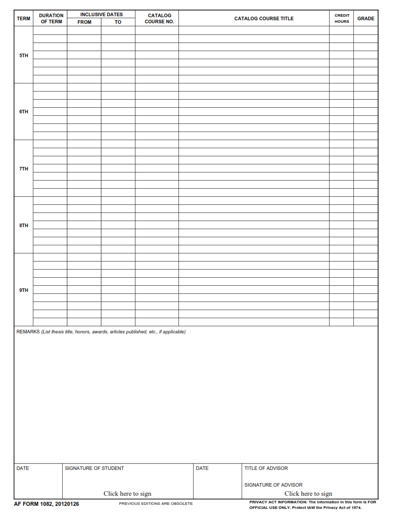AF Form 1082 - Educational Delay Education Plan Part 2