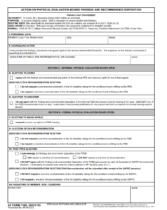 AF Form 1180 - Action On Physical Evaluation Board Findings And Recommended Disposition