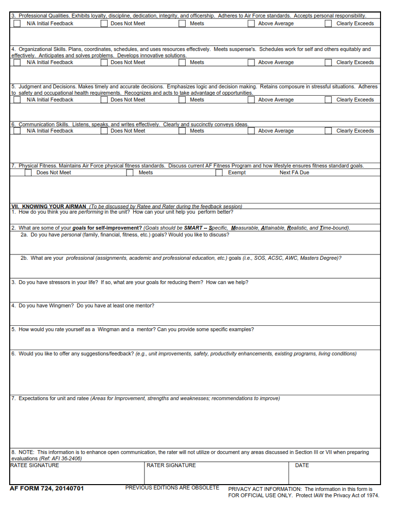 AF Form 724 - Airman Comprehensive Assessment Worksheet (2lt Thru Col) Part 2