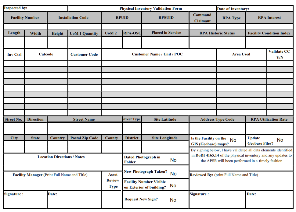 AF Form 914 - Physical Inventory Validation Form Part 1