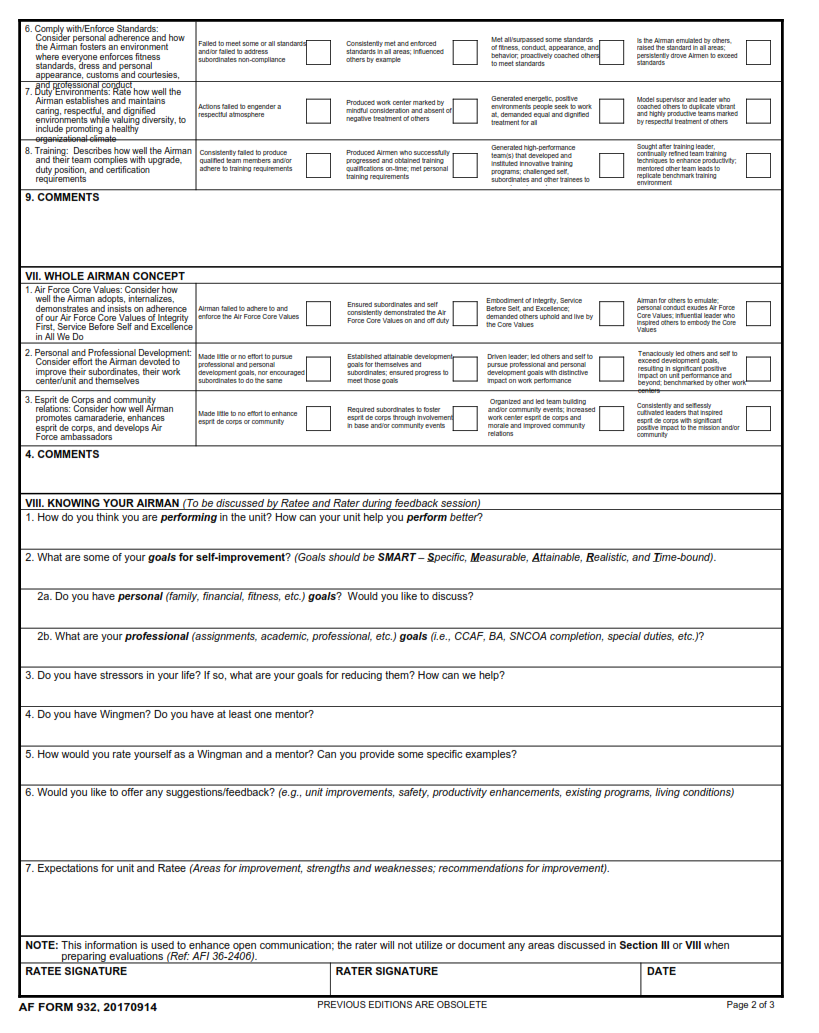 AF Form 932 - Airman Comprehensive Assessment (Msgt Thru Cmsgt) Part 2