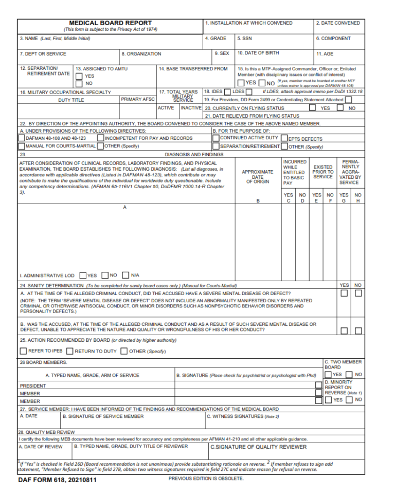 DAF Form 618 Medical Board Report Finder Doc
