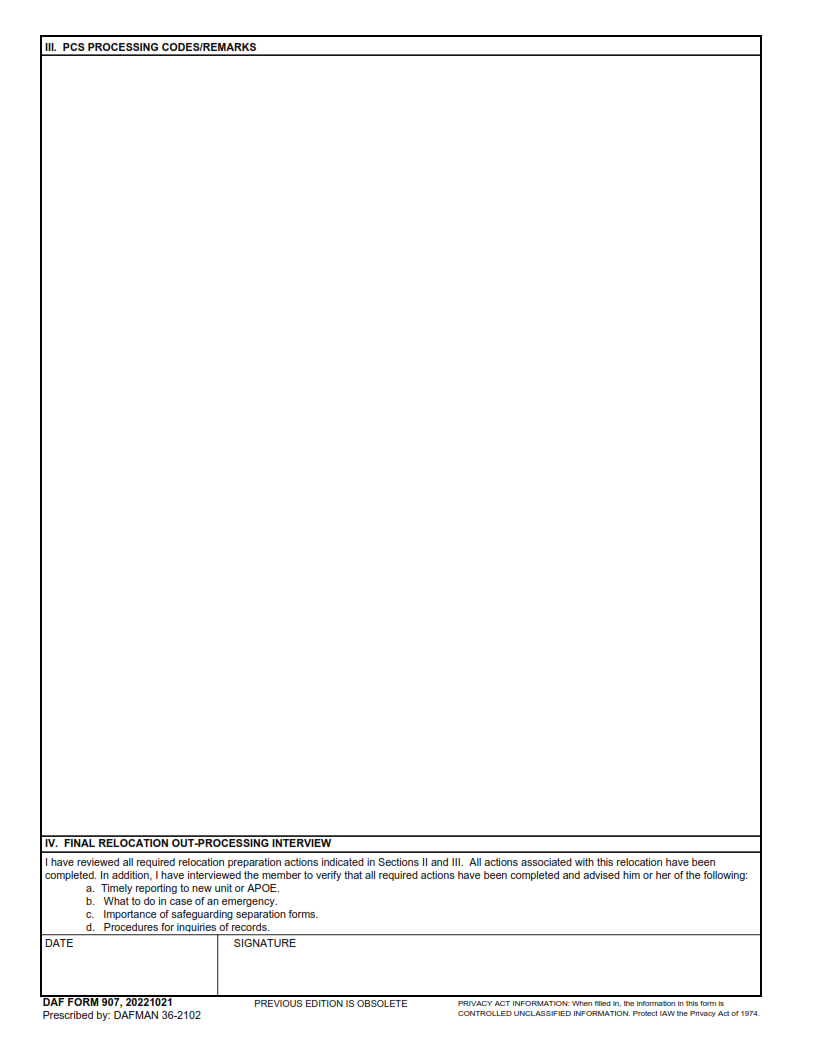 DAF Form 907 - Relocation Preparation Checklist Part 2