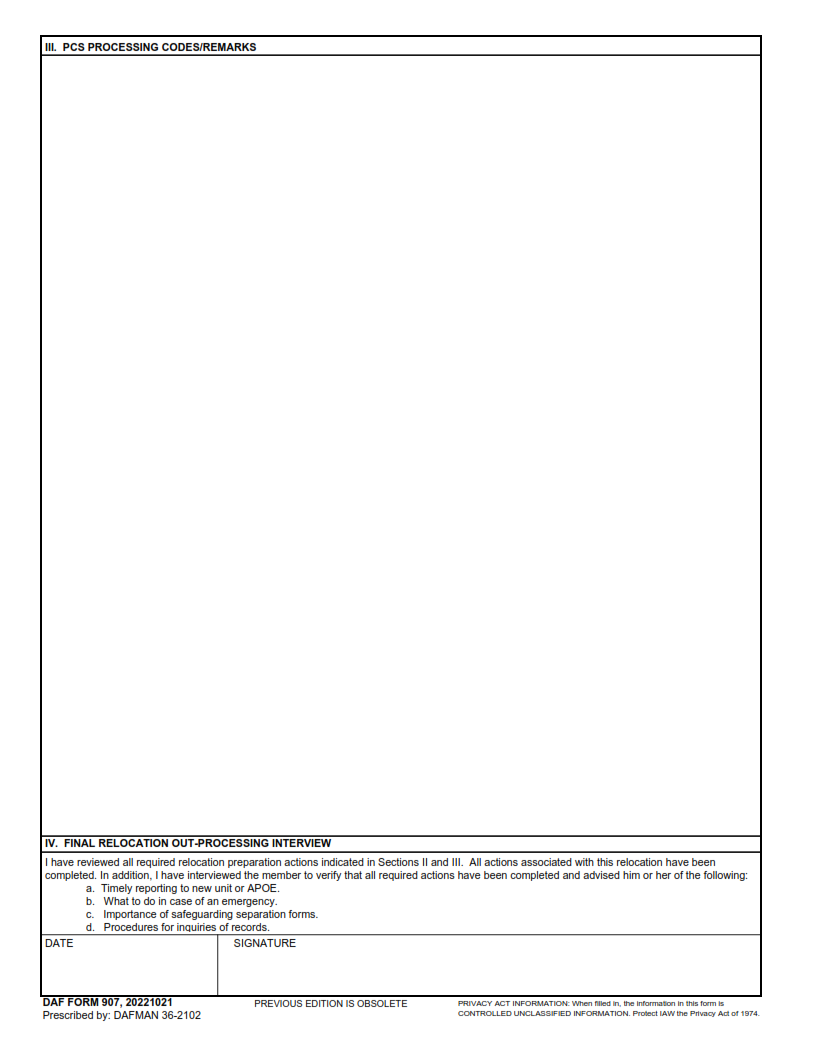 DAF Form 907 Relocation Preparation Checklist Finder Doc