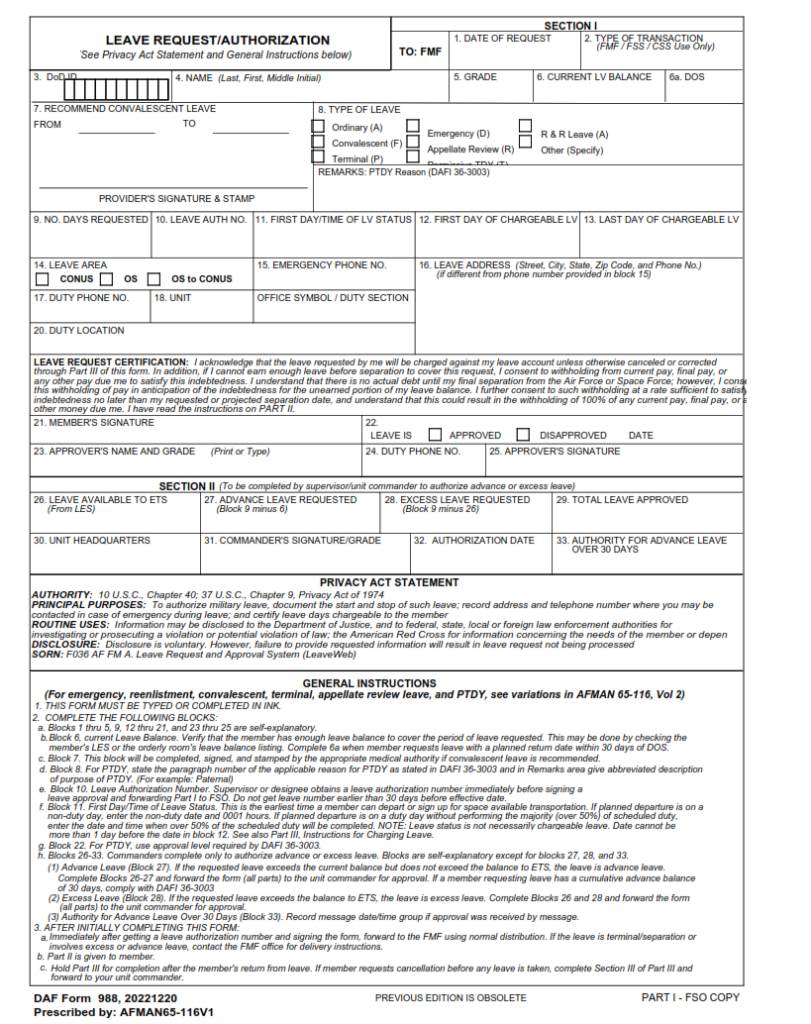 DAF Form 988 Leave Request Authorization Finder Doc