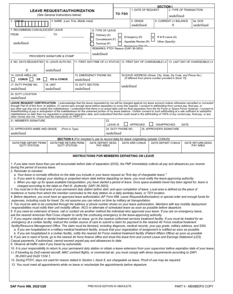 DAF Form 988 Leave Request Authorization Finder Doc