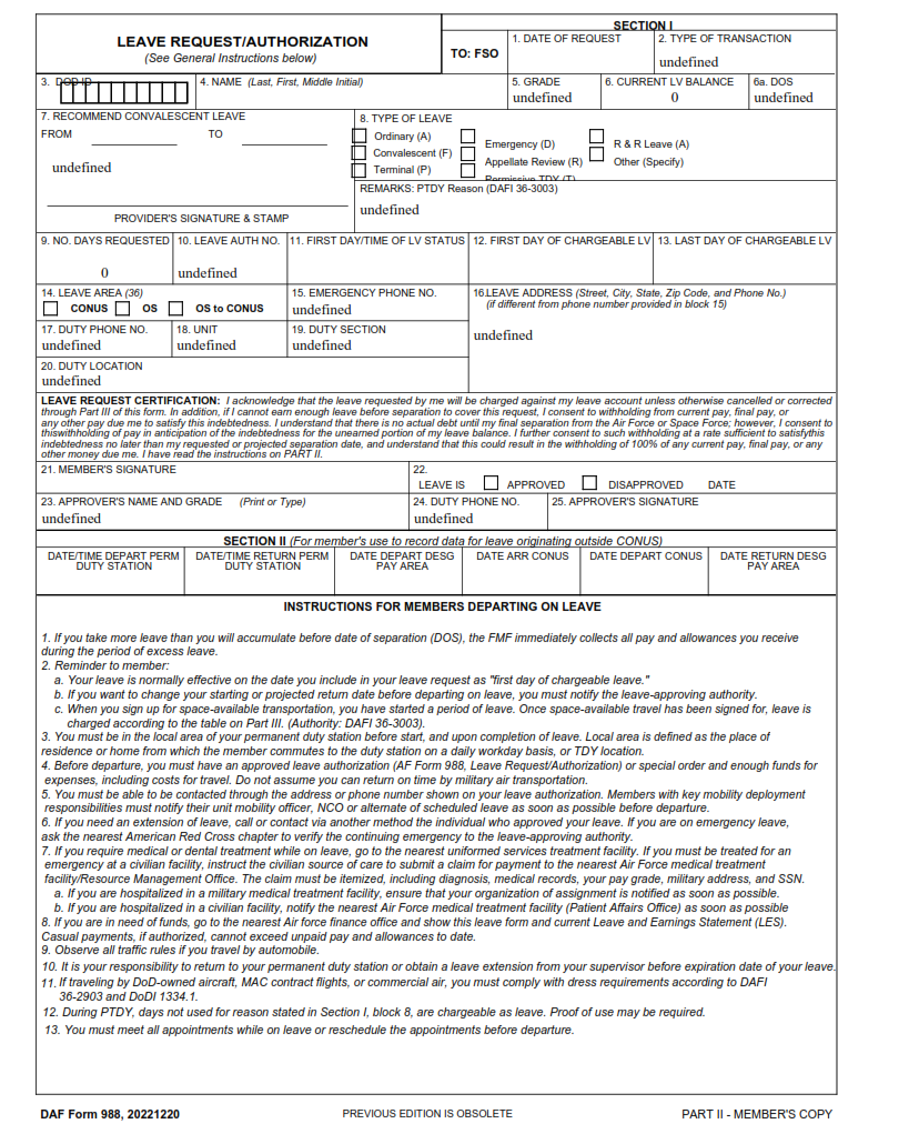 Daf Form 988 Leave Requestauthorization Finder Doc