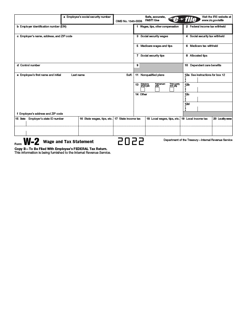 IRS W2 Form 2022 Printable