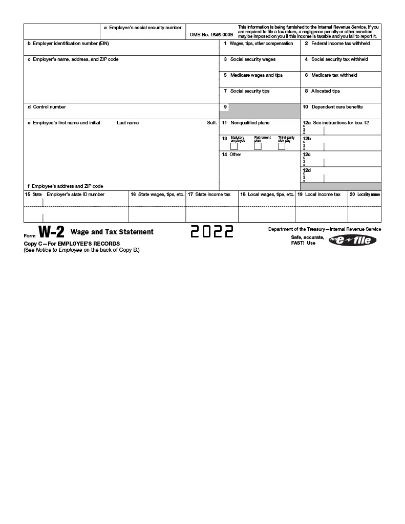 IRS W2 Form 2022 Printable
