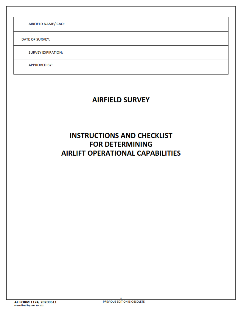 AF Form 1174 - Airfield Survey Part 1