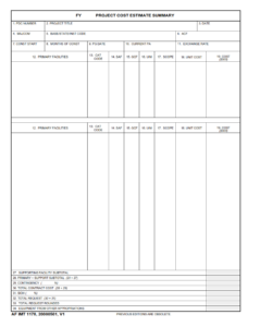AF Form 1178 - Fy Project Cost Estimate Summary