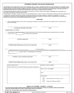 AF Form 1225 - Informed Consent For Blood Transfusion Part 1
