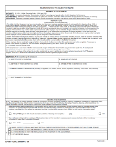 AF Form 1280 - Invention Rights Questionnaire Part 1