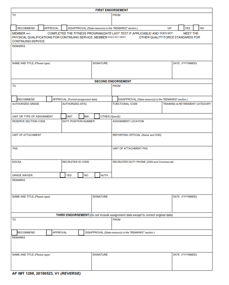 AF Form 1288 – Application For Ready Reserve Assignment | Finder Doc