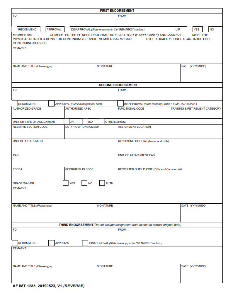 AF Form 1288 - Application For Ready Reserve Assignment Part 2