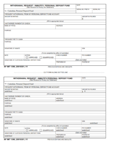 AF Form 1390 - Withdrawal Request - Inmate's Personal Deposit Fund Part 1