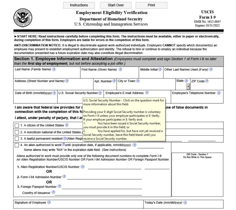 I9 Form 2022 Printable Employment Eligibility Verification