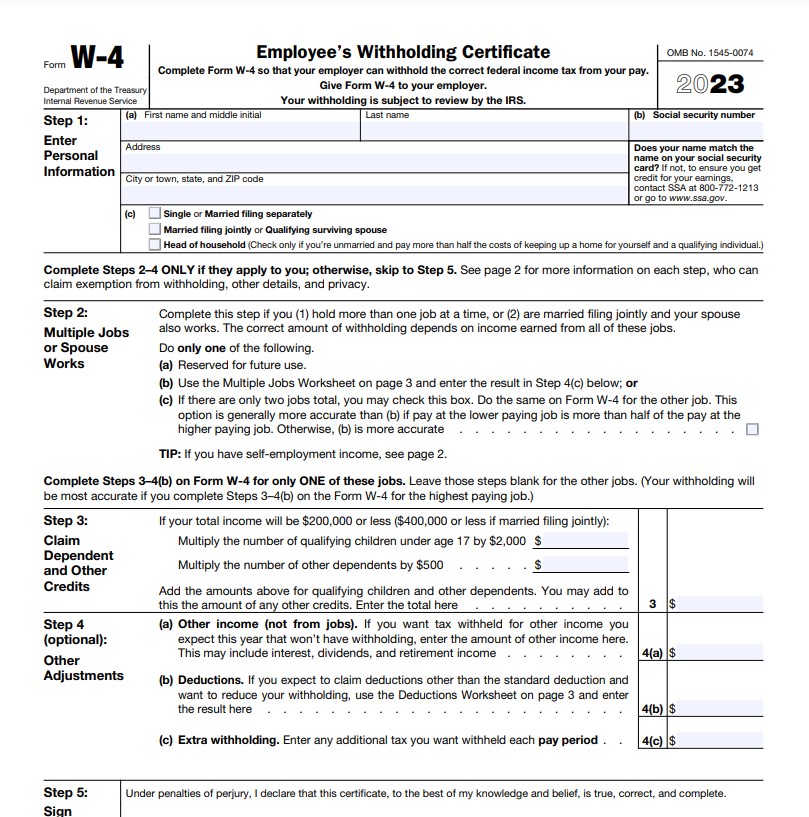 W4 Form 2023 Printable