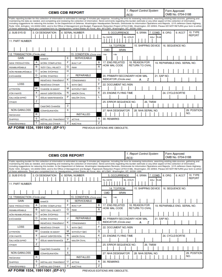 AF Form 1534 – Cem Cdb Report | Finder Doc
