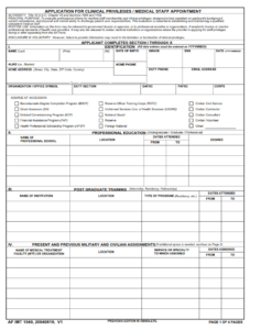 AF Form 1540 - Application For Clinical Privileges Medical Staff Appointment Part 1