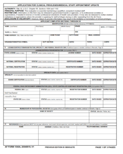 AF Form 1540A - Application For Clinical Privileges Medical Staff Appointment Update Part 1