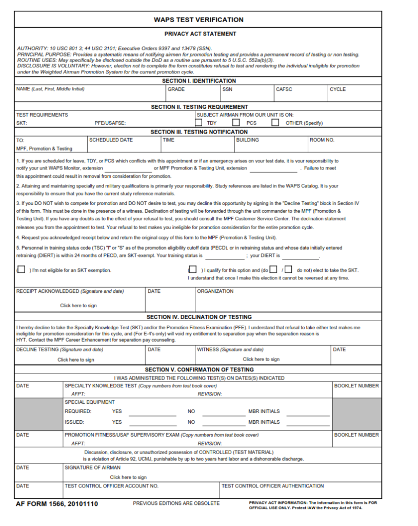 AF Form 1566 – Waps Test Verification | Finder Doc