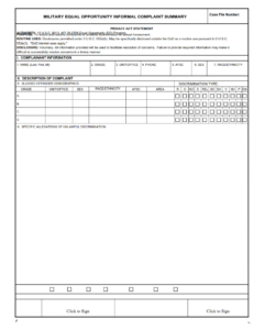 AF Form 1587-1 - Military Equal Opportunity Informal Complaint Summary