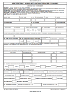 AF Form 1711A - Usaf Test Pilot School Application For Rated Personnel Part 1