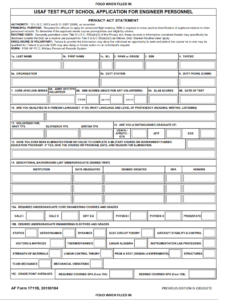 AF Form 1711B - Usaf Test Pilot School Application For Engineer Personnel part 1