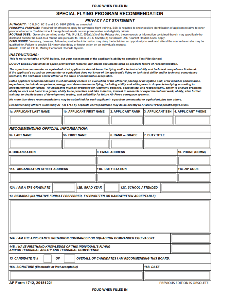 AF Form 1712 Special Flying Program Recommendation Finder Doc