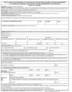 AF Form 1786 - Application For Appointment To The United States Air Force Academy Under Quota Allotted To Enlisted Members Of The Regular & Reserve Components Of The Air Force
