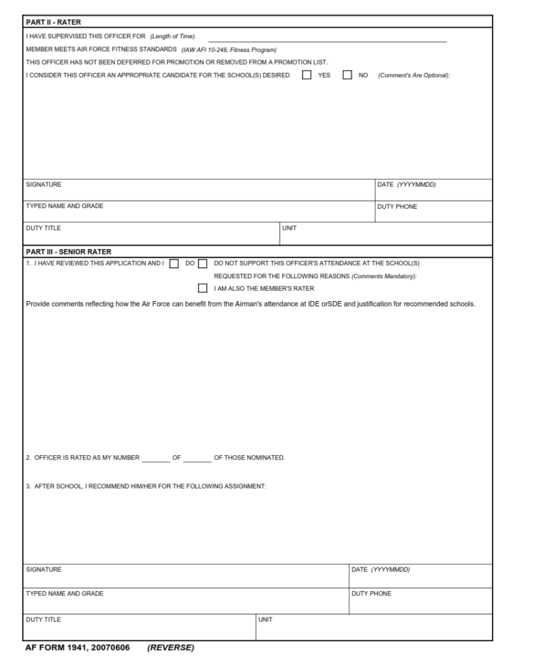 AF Form 1941 – Application For Developmental Education (In-Residence ...