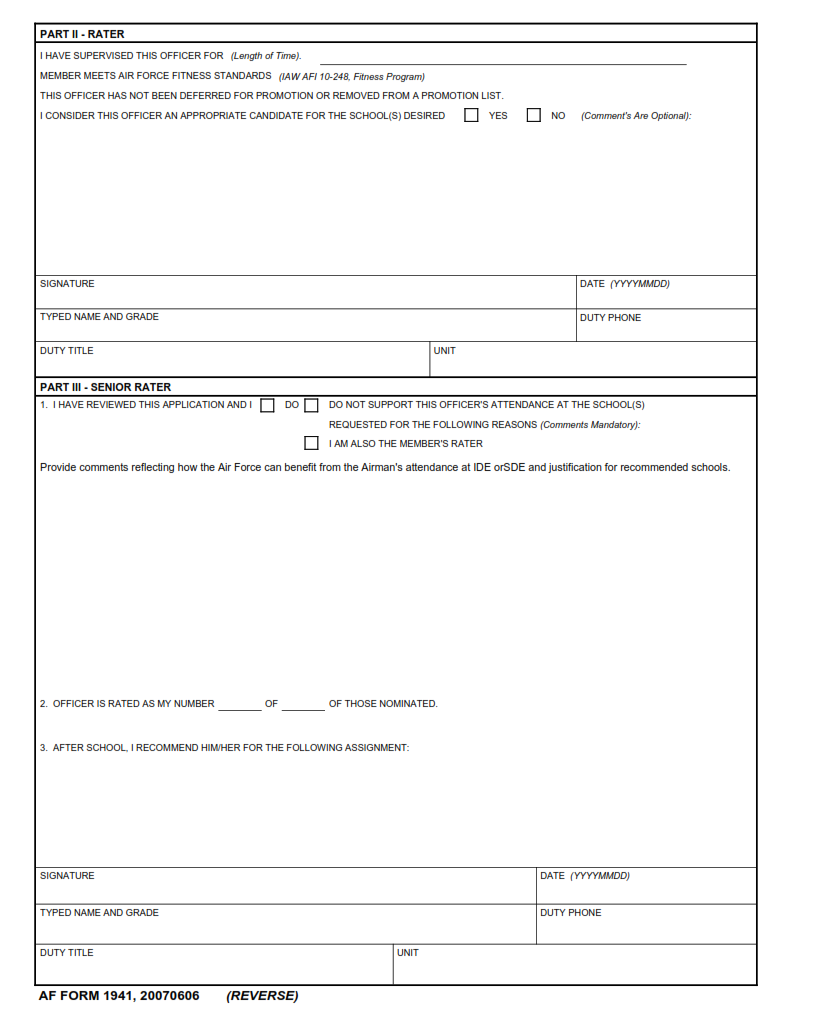 AF Form 1941 - Application For Developmental Education (In-Residence) Part 2