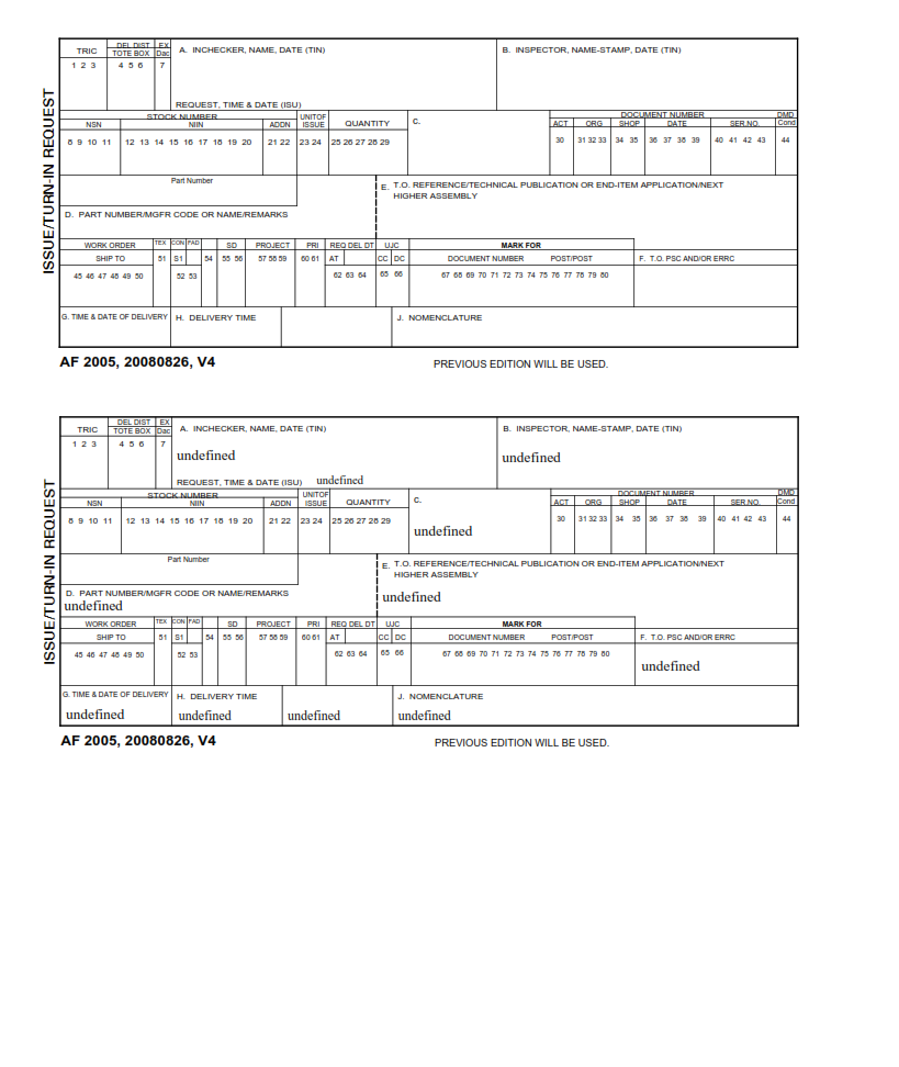 AF Form 2005 - Issue Turn-In Request