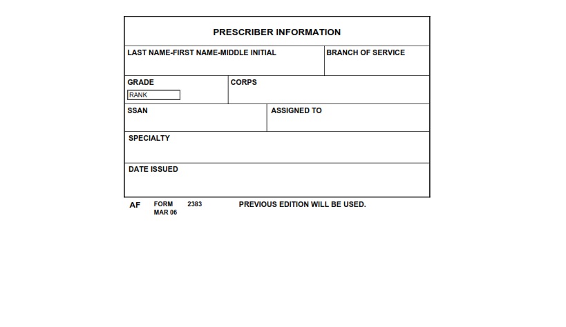 AF Form 2383 - Prescriber Information