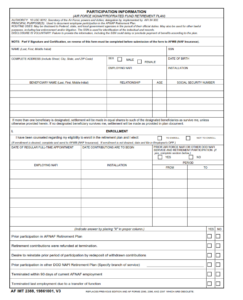 AF Form 2388 - Participation Information (Air Force Nonappropriated Fund Retirement Plan) part 1