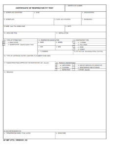 AF Form 2772 - Certificate Of Respirator Fit Test Part 1