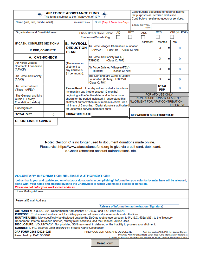 DAF Form 2561 Air Force Assistance Fund Finder Doc