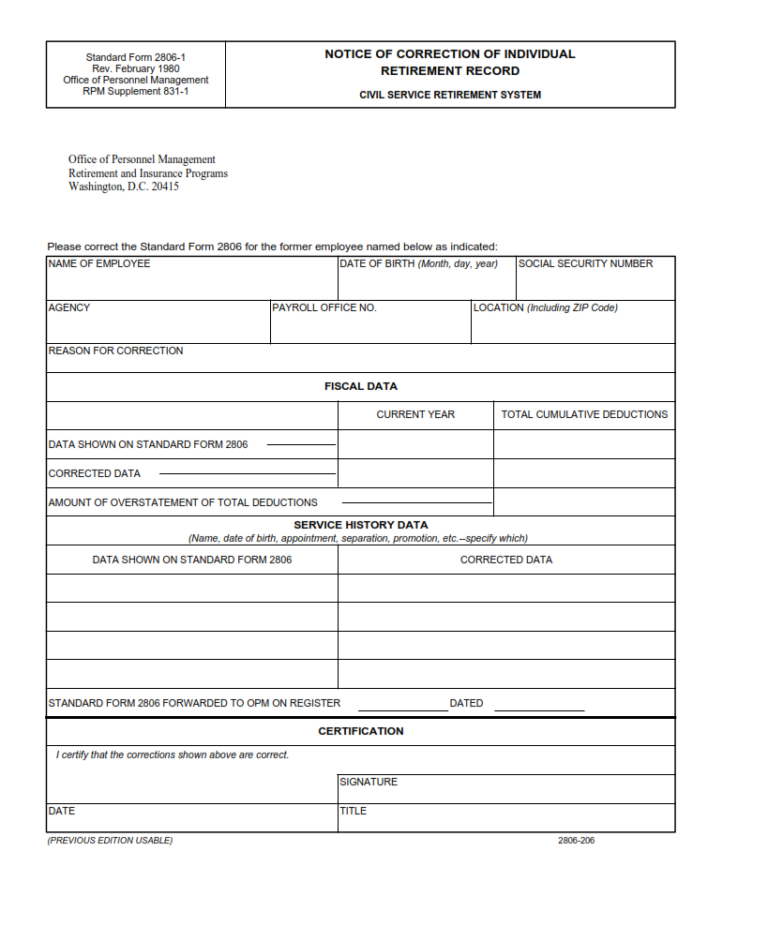 sf-form-2806-1-notice-of-correction-of-individual-retirement-record