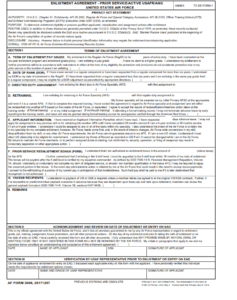 AF Form 3006 - Enlistment Agreement - Prior Service Active USAFR ANG - United States Air Force (AF Form 883, Privacy Act Statement serves.)
