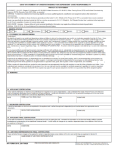 AF Form 3010 - Usaf Statement Of Understanding For Dependent Care Responsibilities Part 1