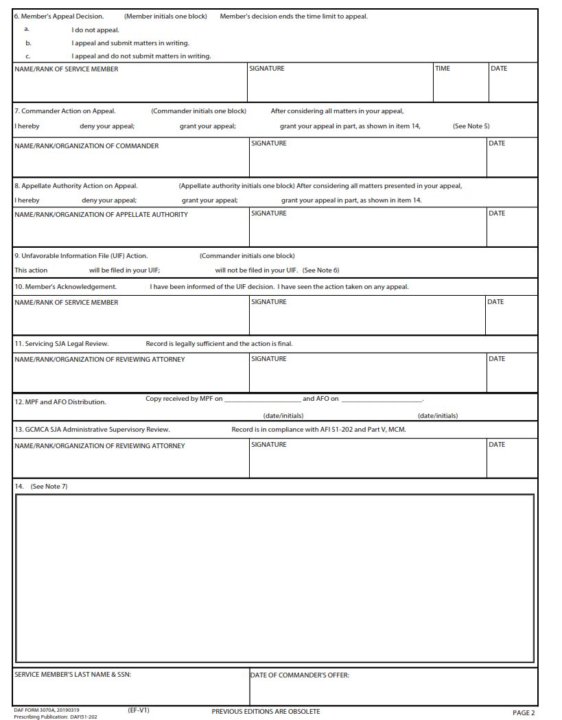 AF Form 3070A - Record Of Nonjudicial Punishment Proceedings (Ab Thru Ssgt) Part 2