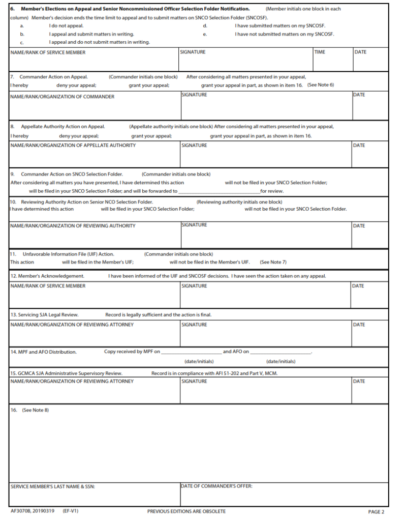 AF Form 3070B – Record Of Nonjudicial Punishment Proceedings (Tsgt Thru ...