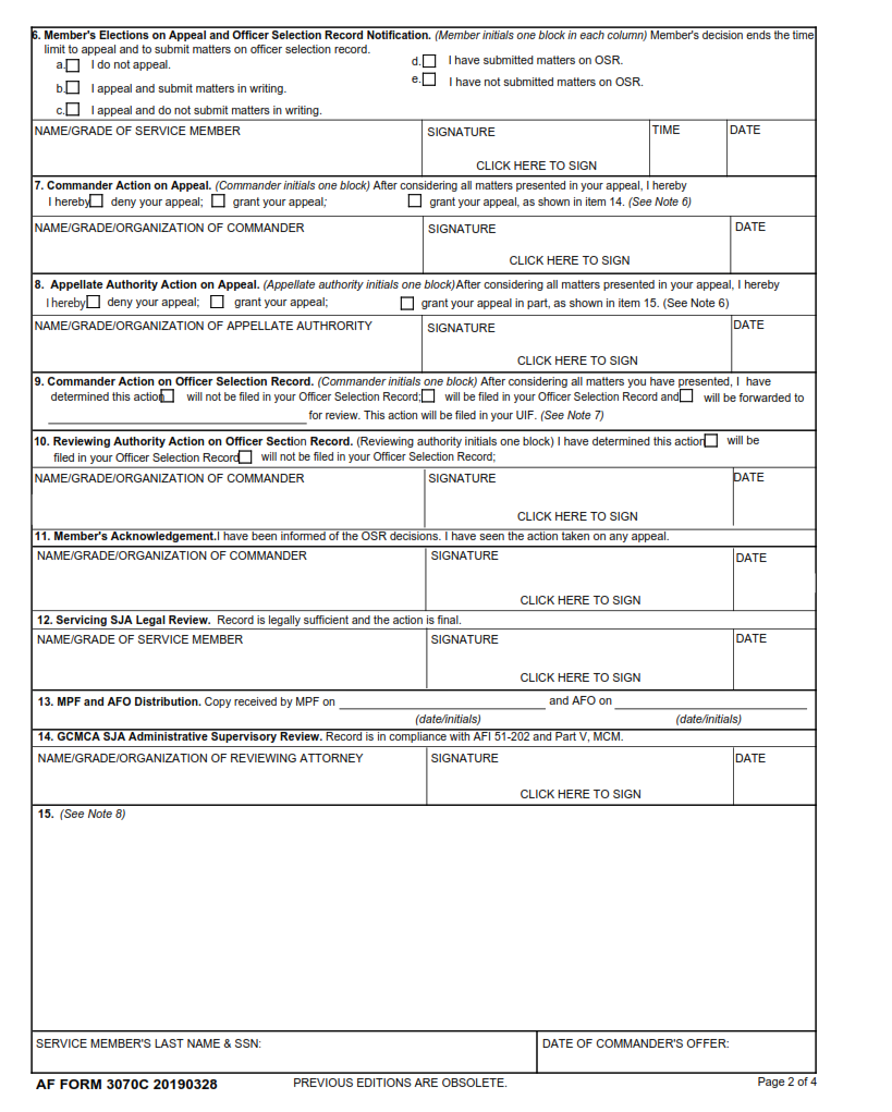 AF Form 3070C - Record Of Nonjudicial Punishment Proceedings (Officer) Part 2
